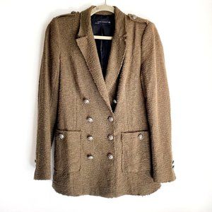 Zara Cotton Blend Olive Green Double Breasted Textured Unlined Blazer S
